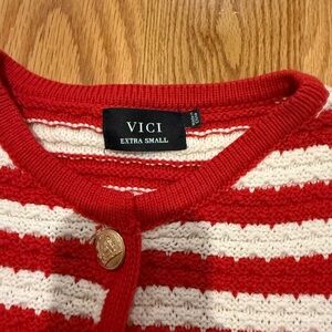 Vici Bold Red and White Knit Cardigan